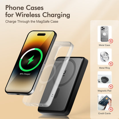Power bank, 10000mAh Magnatic Portable Charger with Type-C Cable, Battery Pack with 22.5W Charging Lighting Input, for iPhone 17 16 15 14 13 12, Black