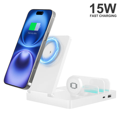 Charging Station, 5 in 1 Wireless Charger Compatible with iPhone 17 16 15 14 13 12, Charging Dock for AirPods 4 3 2 1, for iWatch, for iPad, White