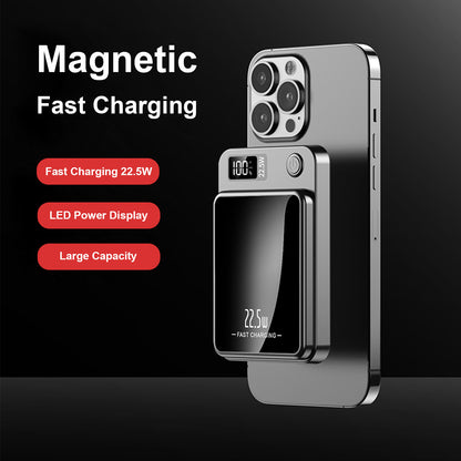 10000mAh Magnetic Mini Power Bank, Magnetic Portable Charger, 20W Fast Wireless Charging, with LED Display, Compatible with iPhones, Black