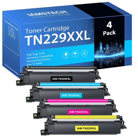 4-Pack TN229XXL Toner Cartridge with Chip Compatible for Brother TN229XXL TN229XL TN229 MFC-L3780cdw MFC-L8395cdw HL-L3295cdw HL-L8245cdw Printer (High Yield, BK/C/M/Y)