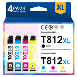 Load image into Gallery viewer, 812 Ink Cartridges 4 PACK Compatible for Epson 812 812XL T812XL T812 Ink for WF-7840 WF-7820 Workforce pro WF-7310 WF7310 WF7840 WF7820 Printers Ink - 812 XL Black,Cyan,Magenta,Yellow
