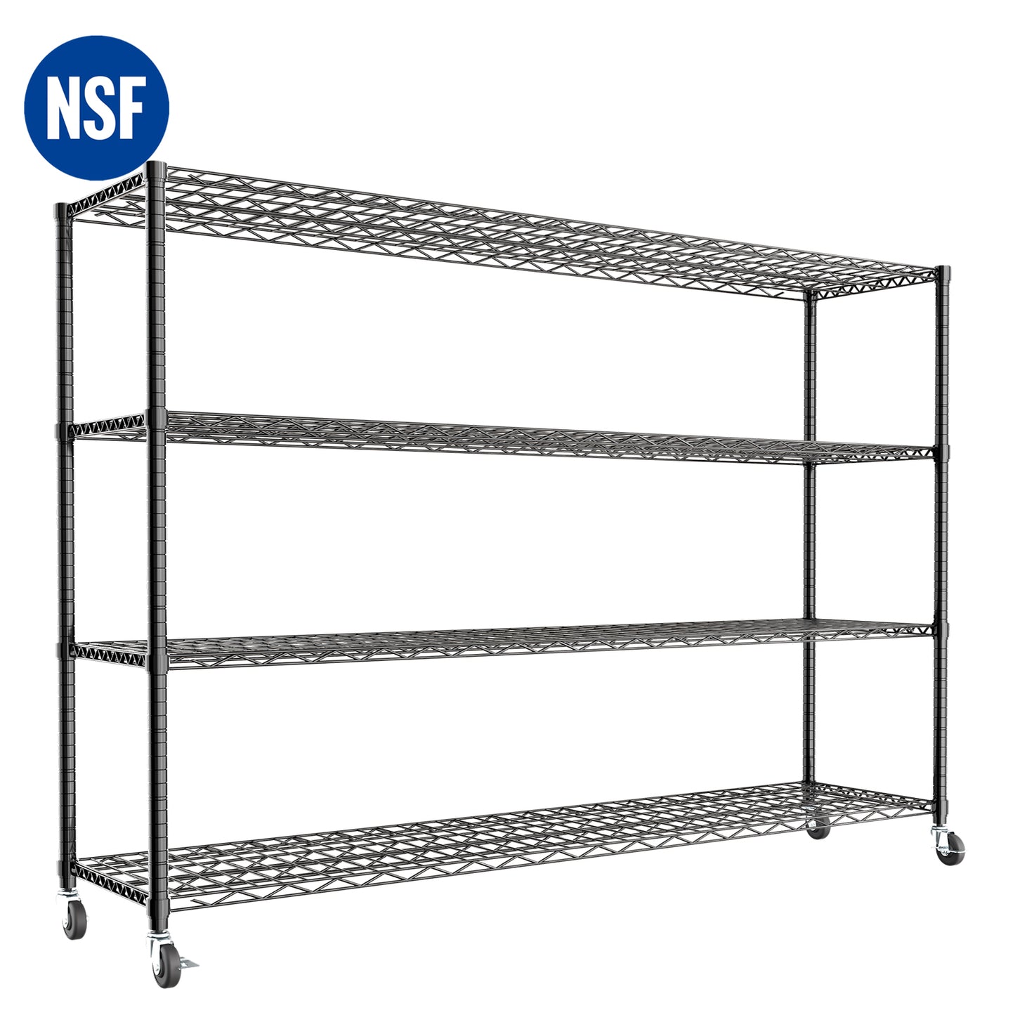 Storage Shelves Metal Shelving Unit with Wheels, 4 Tier Shelving Heavy Duty Wire Shelves for Garage, 59"×24"×75.6", Black