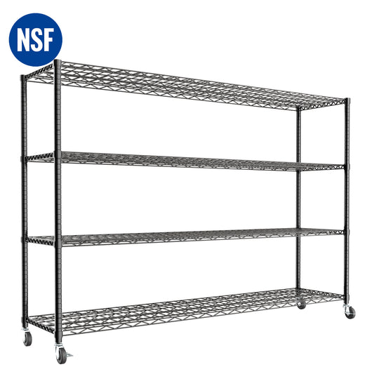Storage Shelves Metal Shelving Unit with Wheels, 4 Tier Shelving Heavy Duty Wire Shelves for Garage, 59"×24"×75.6", Black
