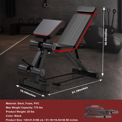 BAOKALER-7-Levels-Adjustable-Weight-Bench-with-Extended-Headrest-&-Leg-Extension,-Foldable-Dumbbell-Workout-Bench,-Supports-Up-to-770-lbs,-Incline-&-Decline-Positions-for-Full-Body-Strength-Training