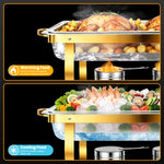 Charger l'image dans la galerie, 4 Pack Chafing Dish Buffet Set 9QT Stainless Steel Chafing Dishes, Single/Double/Triple Compartment, Buffet Server Food Warmer for Buffet, Birthday, Holiday Parties, and Family Gatherings-Semi-gold
