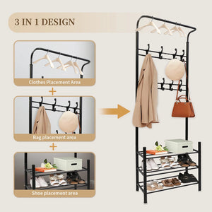 Also go 3-in-1 Coat Rack Shoe Bench Entryway Hall Tree with 9 Hooks and 3-Tier Shoe Storage Bench, Metal Coat Hat Stand Rod for Hanging Jacket, Easy Assembly, Black