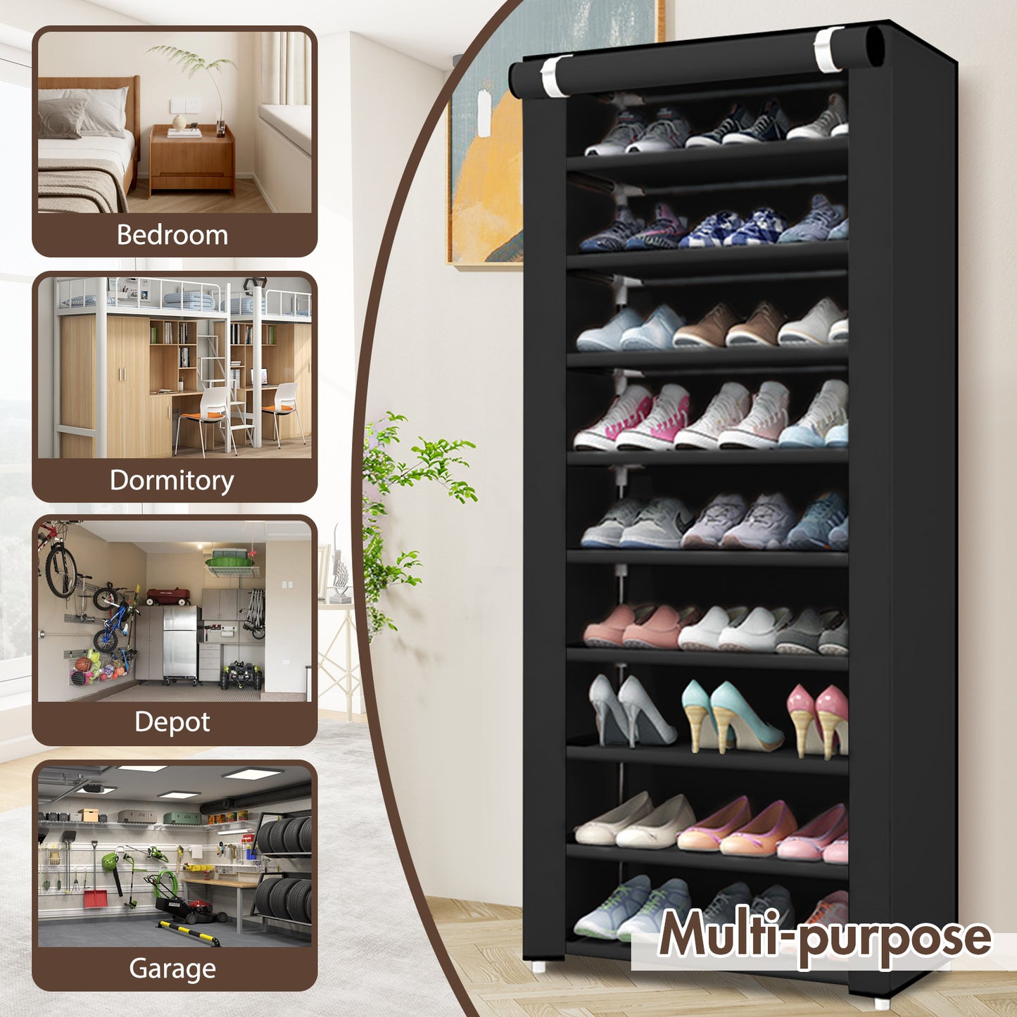 BAOKALER 10-Tier Shoe Rack Organizer for Entryway, 27 Pairs Capacity Shoe Storage Shelf, 62.99*23.62*15.7 inch, Black
