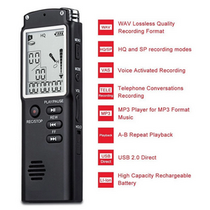32GB Lecture Digital Voice Recorder, Rechargeable Digital Voice Activated Audio Voice Recorder, Mini Audio Recorder Voice Mic, Portable Tape Dictaphone with Playback, USB, MP3, A-B Function