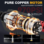 Lade das Bild in den Galerie-Viewer, BAOKALER 970PSI Cordless Pressure Washer with 2 x 4.0Ah Rechargeable Batteries, Portable Pressure Washer with 6-in-1 Adjustable Nozzle for Cars/Patios
