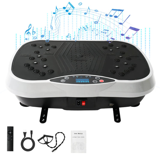 Vibration Plate Exercise Machine, Full Body Workout Machine for Weight Loss, Vibrating Board 300LBS Capacity, Vibration Platform with Resistance Bands, Remote Control, Silver-White