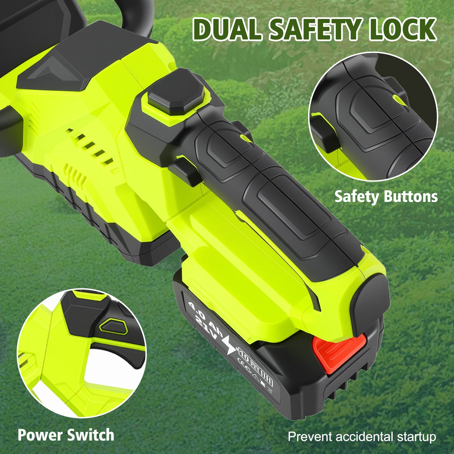 22" Cordless Hedge Trimmer, 21V Dual Action Blade Electric Bush Shrub Trimmer, 4.0Ah Battery & Charger, Green