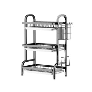 3 Tier Dish Rack for Kitchen, Rustproof Dish Drying Rack with Drain Trays, Stainless Steel Dish Drainer, Multifunctional Drying Rack for Dishes with Knife Holder Cutting Board Holder, Black
