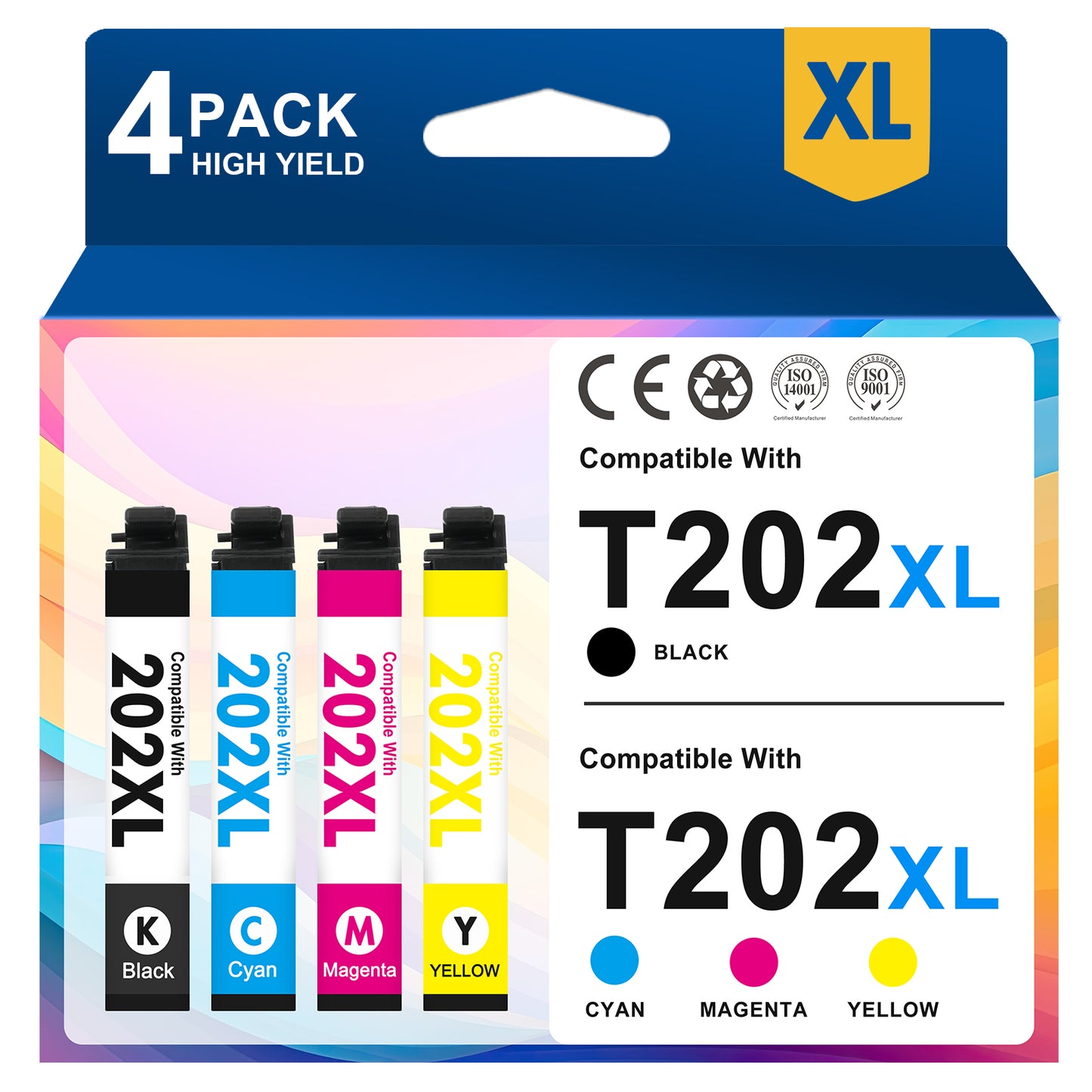202 Ink Cartridges 4 PACK Compatible for Epson 202 202XL T202XL T202 Ink for WF-2860 WF-3820 WF2860 WF3820 Printers, 202 XL Black,Cyan,Magenta,Yellow