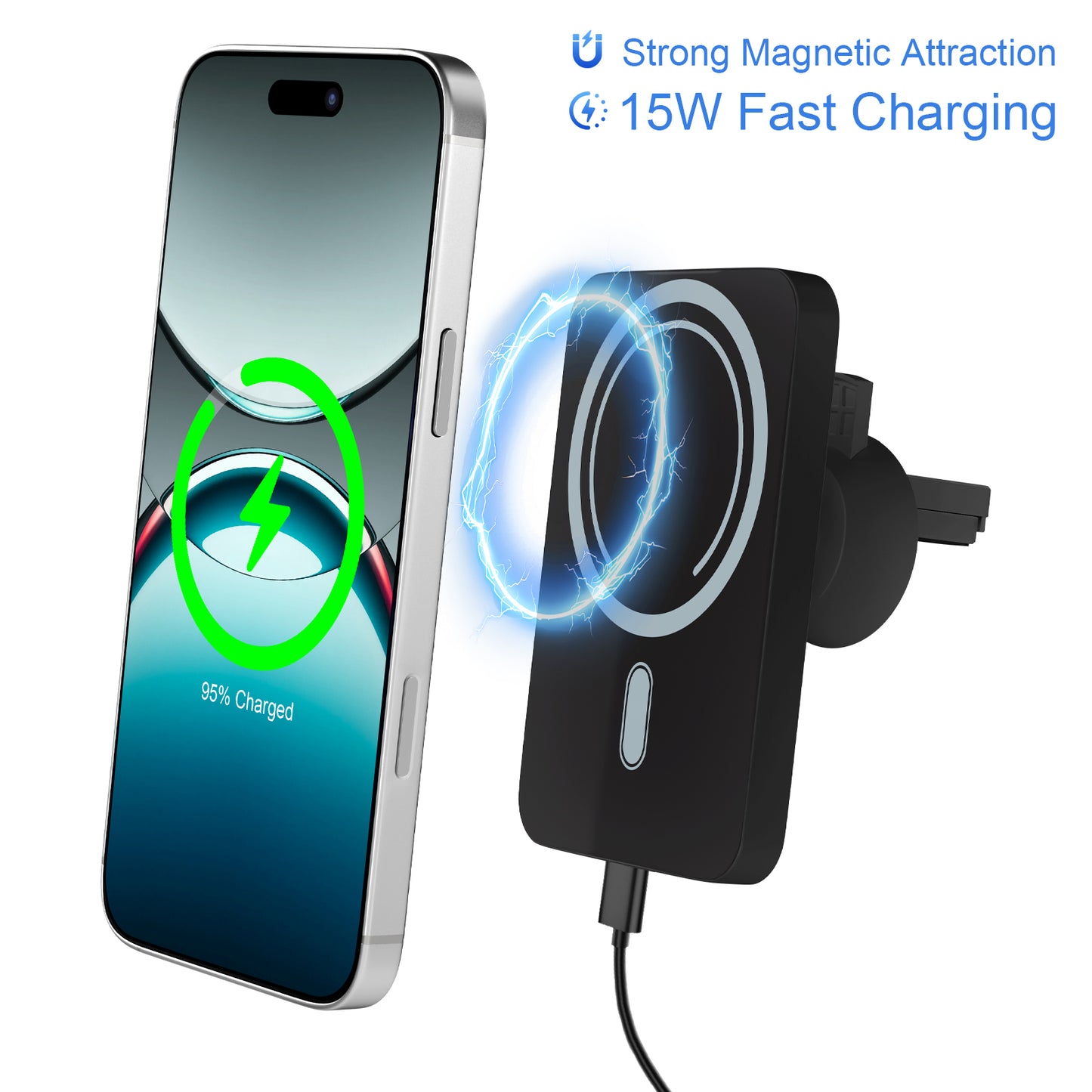Wireless Car Charger,15W Fast Charging Car Mounts, 360¡ãAdjustable Magnetic Car Phone Charger for iPhone 17/16/15/14/13/12 Series Air Vent Phone Holder
