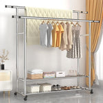Lade das Bild in den Galerie-Viewer, Clothes Rack Heavy Duty, Rolling Clothing Rack for Hanging Clothes, Double Rail Garment Rack, Adjustable Clothes Organizer on Wheels
