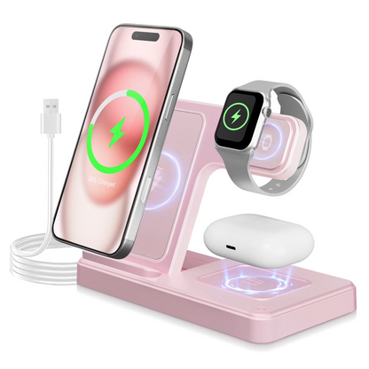 18W Wireless Charger,3 in 1 Portable Charger Charging Station Compatible with iPhone 17 16e 16 15 14 13 12 11 X Pro Max