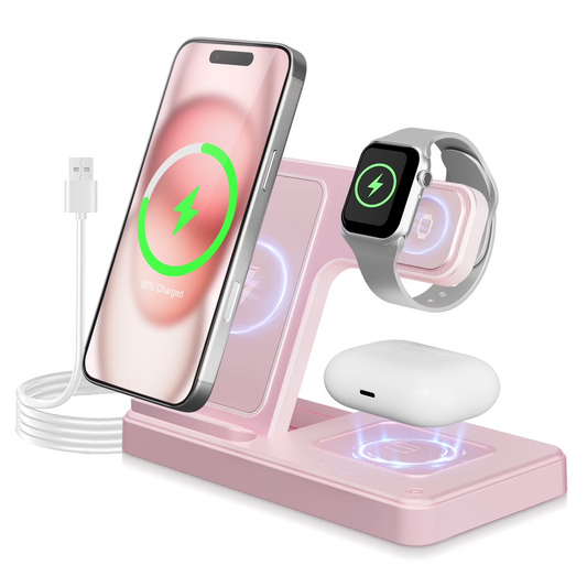 18W Wireless Charger,3 in 1 Portable Charger Charging Station Compatible with iPhone 17 16e 16 15 14 13 12 11 X Pro Max