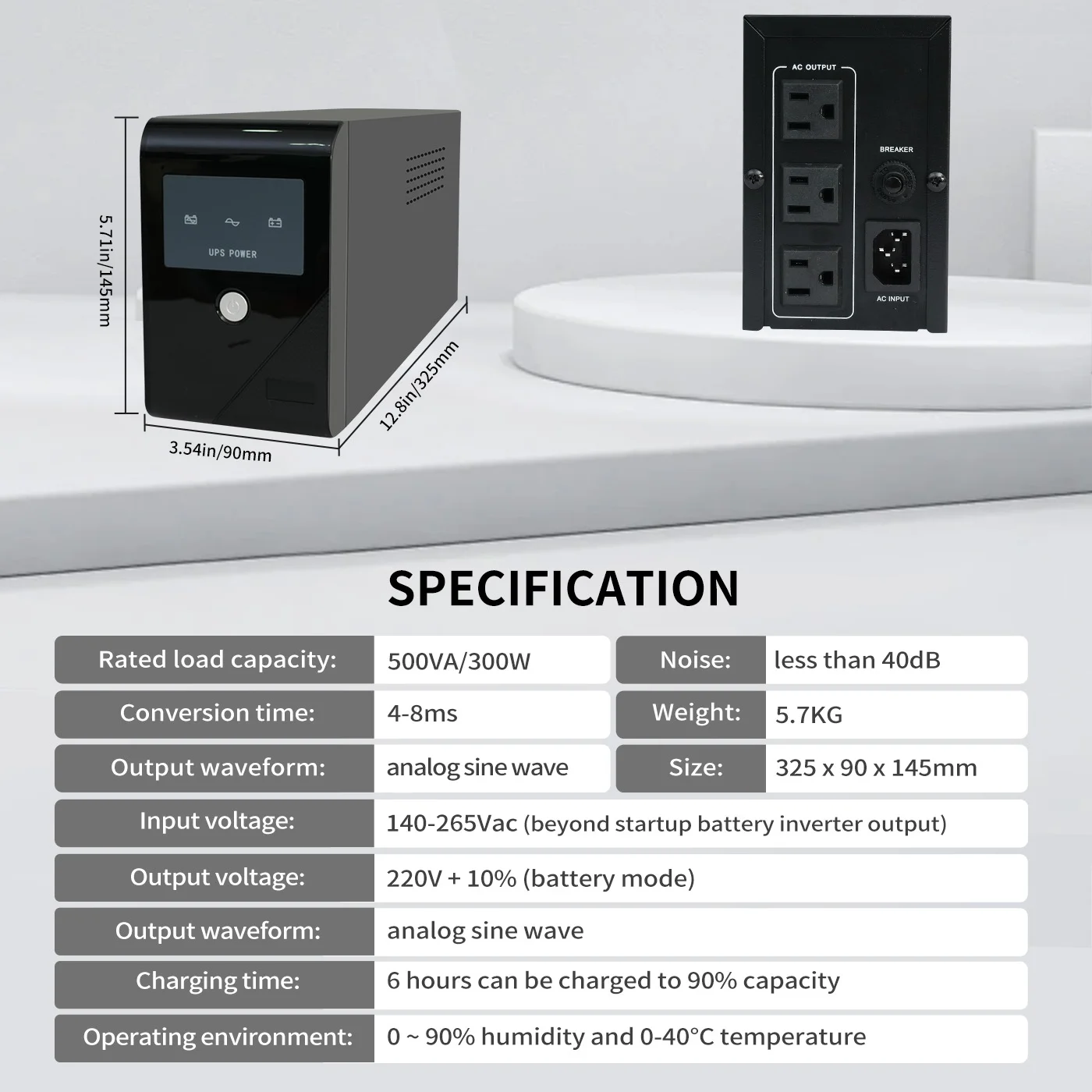 UPS 500VA/300W 120V Backup Power Supply, 3 Sockets, Backup Battery with Surge Protection, Only Suitable for Desktop computer