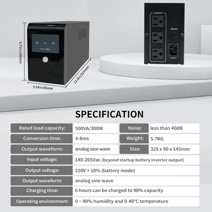 UPS 500VA/300W 120V Backup Power Supply, 3 Sockets, Backup Battery with Surge Protection, Only Suitable for Desktop computer