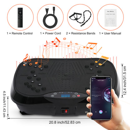 RICAN Vibration Plate Exercise Machine, Full Body Workout Platform with Loop Bands & Remote Control for Home Fitness, Weight Loss & Muscle Toning, Vibrating Stand Shake Board, Black