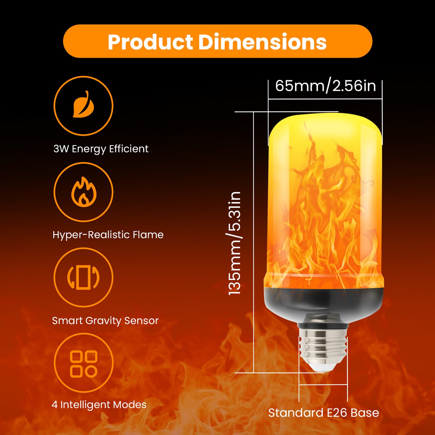 IAMSTECH LED Flame Light Bulbs 2PCS, Flickering Light Bulbs Upgraded 4 Modes, E26 Base Light Bulbs with Upside Down Effect for Daily, Garden Decor, Party, Patio, Indoor, Outdoor Decor