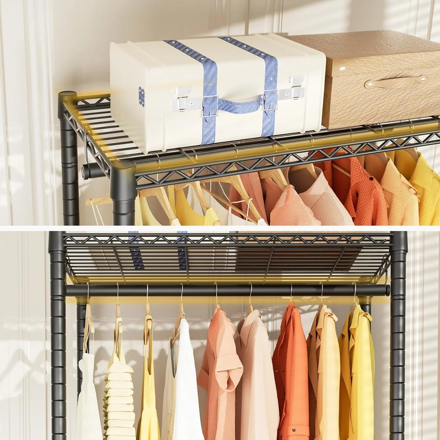 Heavy Duty Clothes Rack with 4 Fabric Drawers Adjustable Metal Wire Garment Rack W/Hanging Rod, DIY Freestanding Clothing Rack, 400lbs Load Capacity, Black