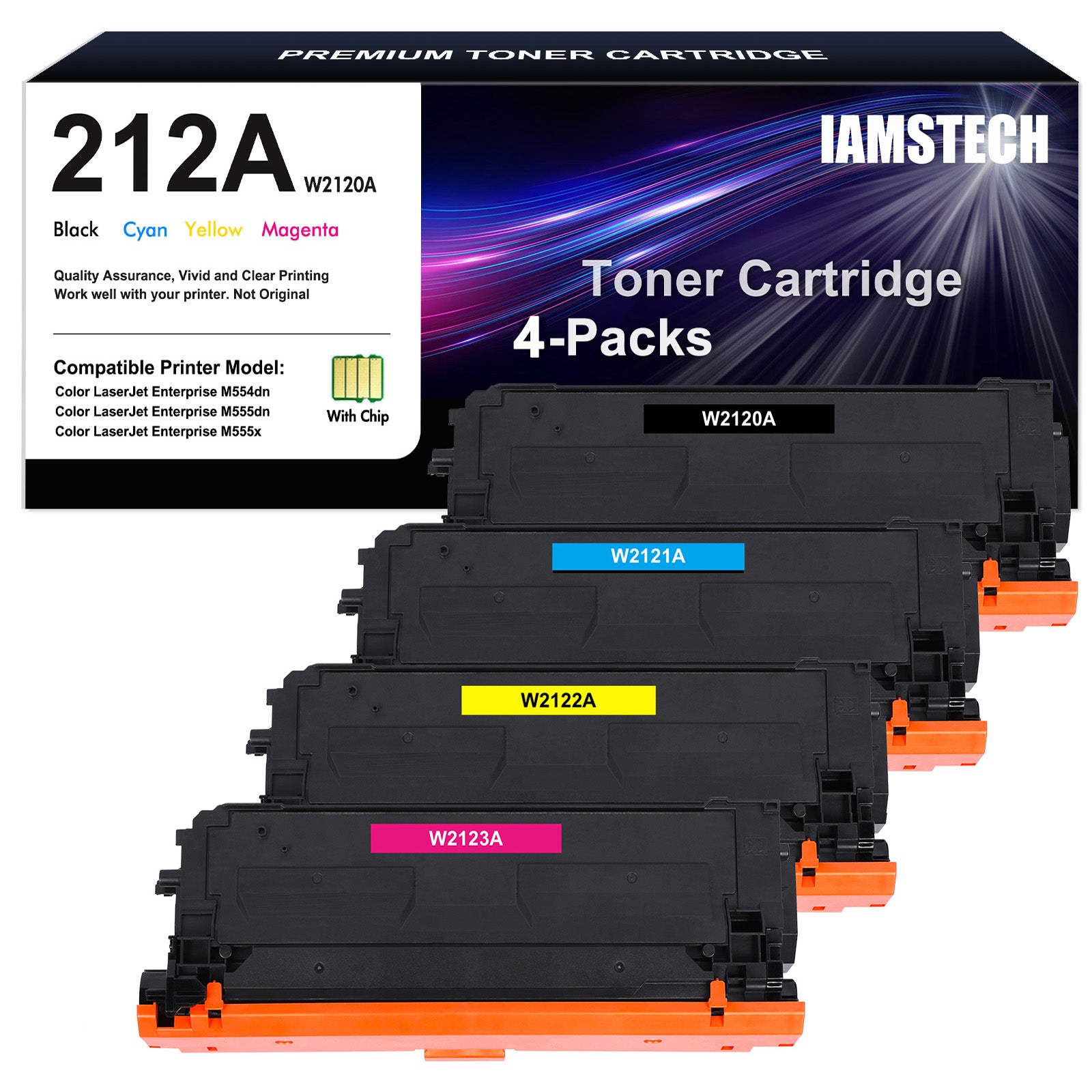 212A 212X Toner Cartridge 4-Pack Compatible for HP 212A W2120A 212X W2120X Color Laserjet Enterprise M554dn M555dn MFP M578f M578dn M554 M555 M578 Printer | W2120A W2121A W2122A W2123A