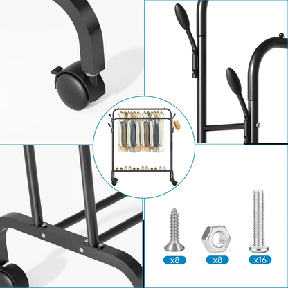 Clothes-Rack-for-Hanging-Clothes,-Double-Rods-Clothes-Rack-with-Wheels,-Multi-functional-Clothing-Rack-for-Bedroom,-4-Hooks