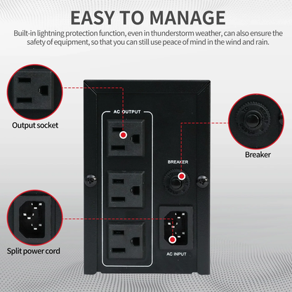 UPS 500VA/300W 120V Backup Power Supply, 3 Sockets, Backup Battery with Surge Protection, Only Suitable for Desktop computer