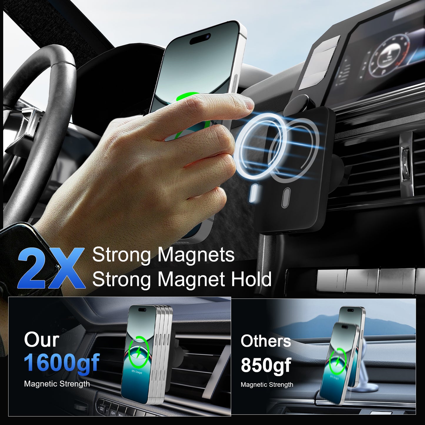 Wireless Car Charger,15W Fast Charging Car Mounts, 360¡ãAdjustable Magnetic Car Phone Charger for iPhone 17/16/15/14/13/12 Series Air Vent Phone Holder