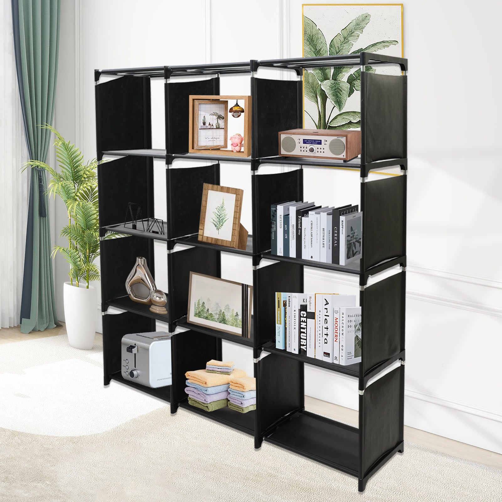 Cube Storage Organizer, 12-Cube Shelves Units for Closet, DIY Metal Bookshelf, Bookcase, Storage Cubes Ideal for Bedroom, Living Room