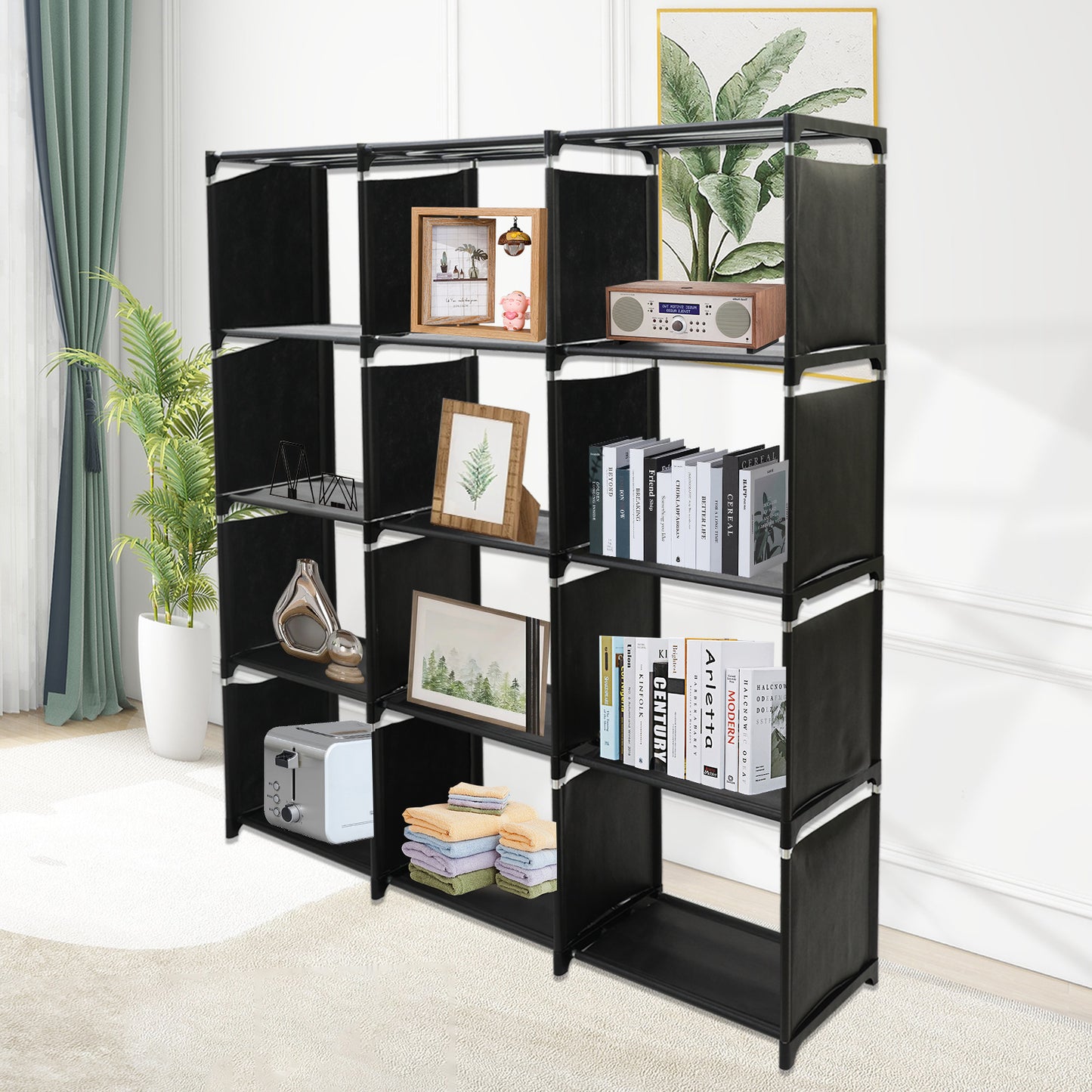 Cube Storage Organizer, 12-Cube Shelves Units for Closet, DIY Metal Bookshelf, Bookcase, Storage Cubes Ideal for Bedroom, Living Room