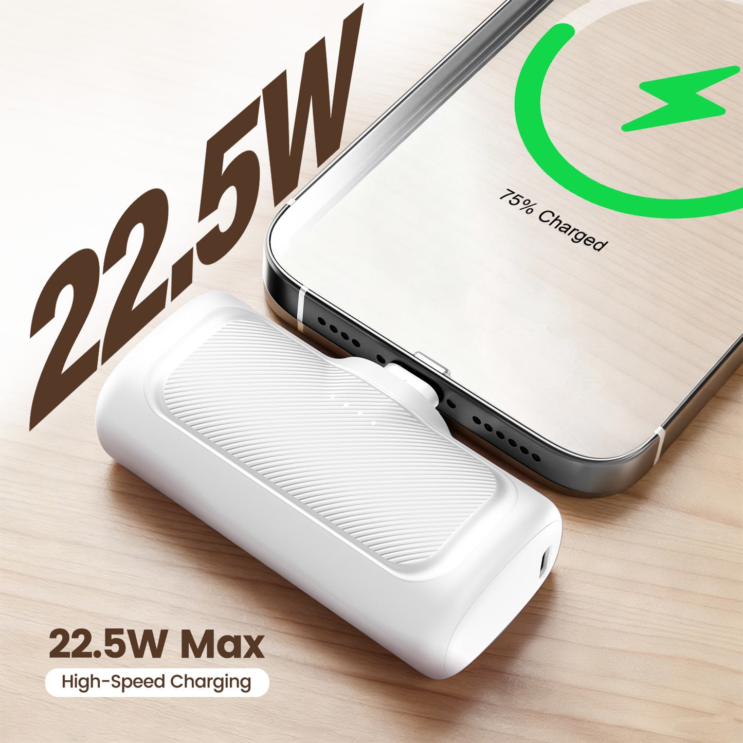 Portable Charger, 22.5W Mini Charger Battery Pack with Foldable USB-C Plug, 5000mAh Power Bank Compatible with iPhone 17 16 15,White