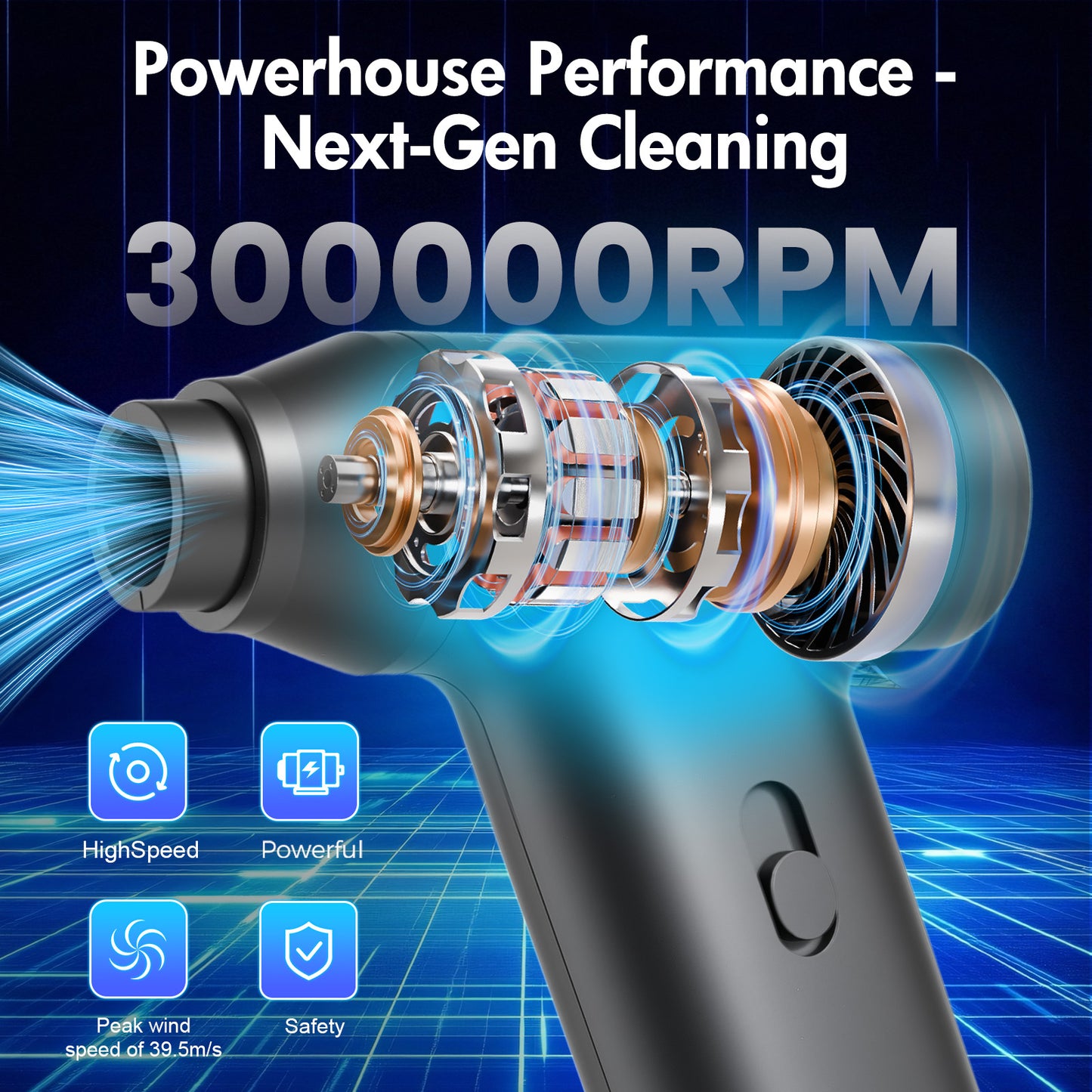 Compressed Air Duster, 300000RPM Car Vacuum Cleaner, Cordless Air Duster Cleaner Dust Blower for Computer, Keyboard, House, Outdoor and Car