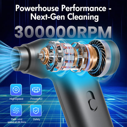 Compressed Air Duster, 300000RPM Car Vacuum Cleaner, Cordless Air Duster Cleaner Dust Blower for Computer, Keyboard, House, Outdoor and Car