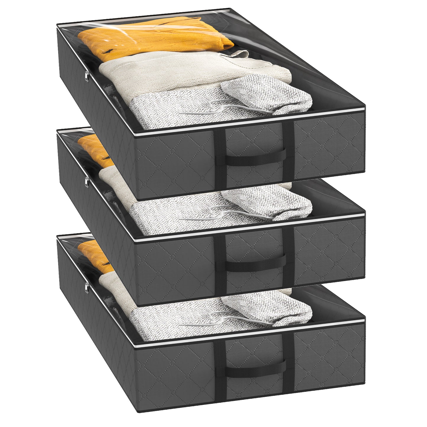 BAOKALER Underbed Storage Bag 90L, 3 Large Bins with Reinforced Handles Foldable Containers, Visible Clothes Storage Bags for Blanket Pillow Quilts, Closet Organizers