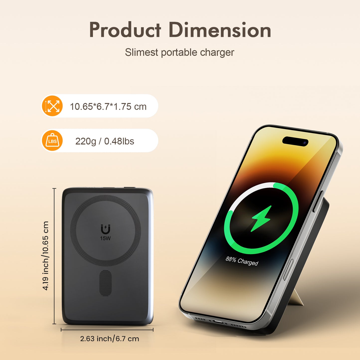 Power bank, 10000mAh Magnatic Portable Charger with Type-C Cable, Battery Pack with 22.5W Charging Lighting Input, for iPhone 17 16 15 14 13 12, Black