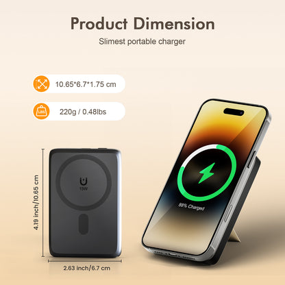 Power bank, 10000mAh Magnatic Portable Charger with Type-C Cable, Battery Pack with 22.5W Charging Lighting Input, for iPhone 17 16 15 14 13 12, Black