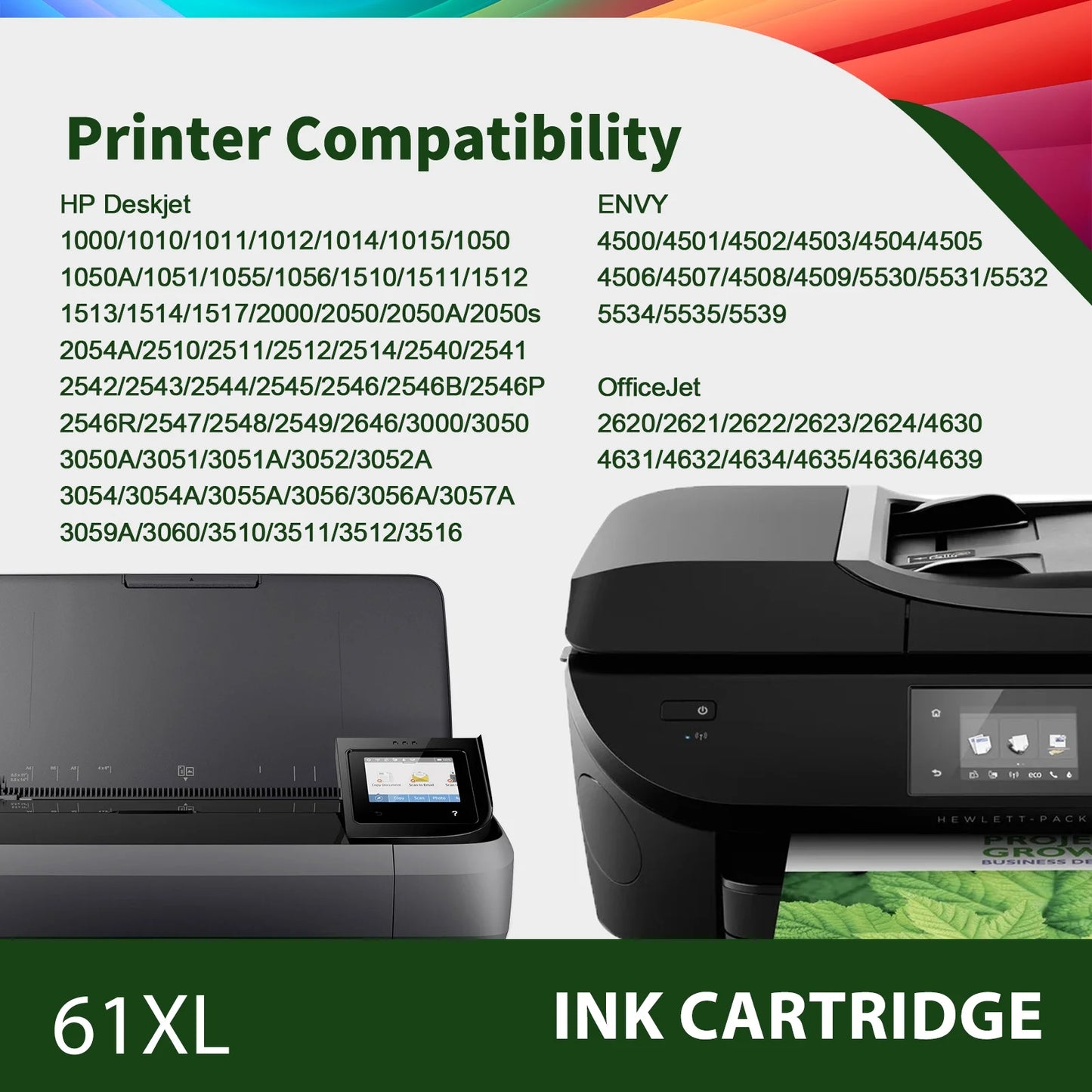 61 61XL Ink Cartridges Compatible for HP 61 Ink Cartridge for Printer Ink HP 61 for Deskjet 2541 OfficeJet 4630 HP Envy 4500 Printer (2-Pack)