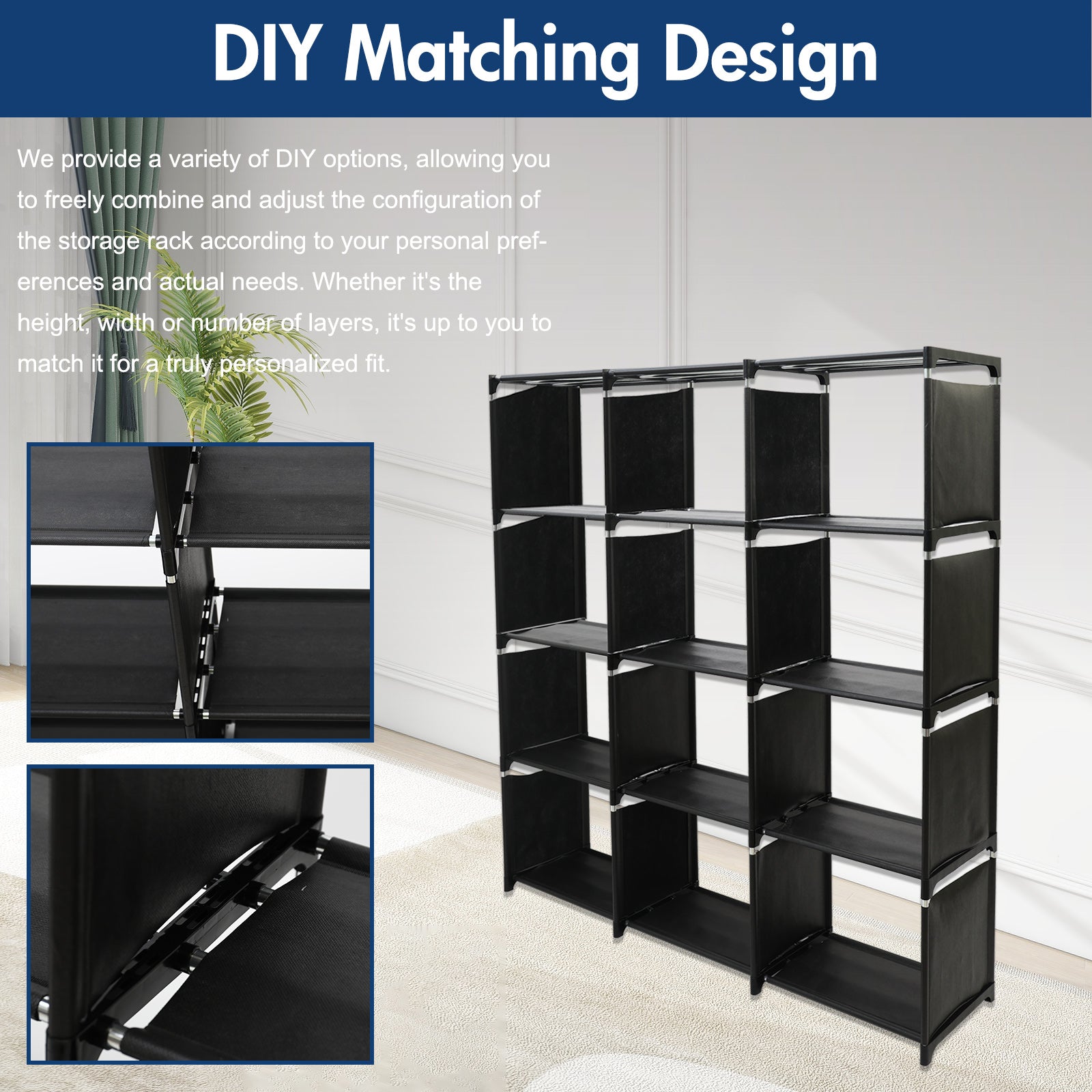 Cube Storage Organizer, 12-Cube Shelves Units for Closet, DIY Metal Bookshelf, Bookcase, Storage Cubes Ideal for Bedroom, Living Room