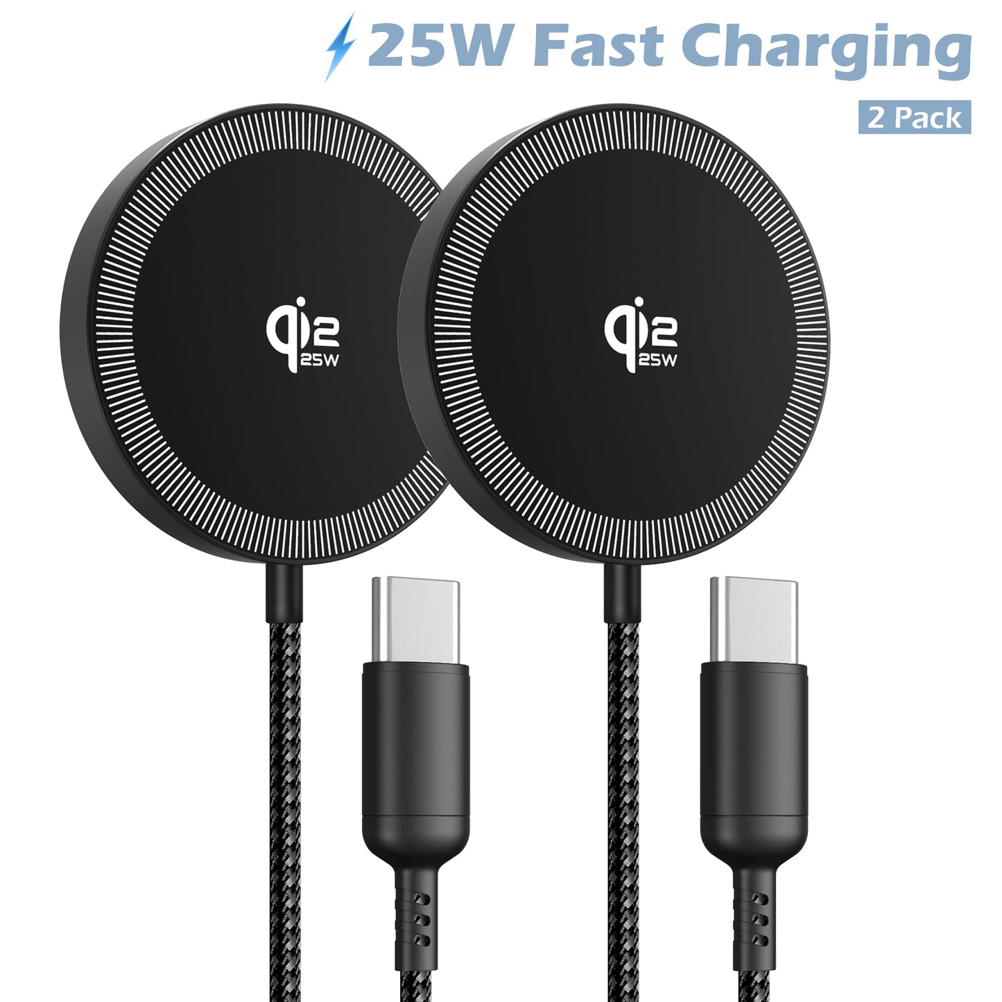 Wireless Charger, Phone Charger for iPhone 17 16 15 13 14 12 Series, 25W Charging Pad for AirPods 4 3 2, Ideal for Travel Home Office, Black(2 Pack)