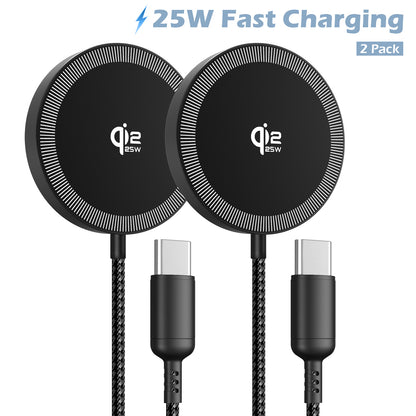 Wireless Charger, Phone Charger for iPhone 17 16 15 13 14 12 Series, 25W Charging Pad for AirPods 4 3 2, Ideal for Travel Home Office, Black(2 Pack)