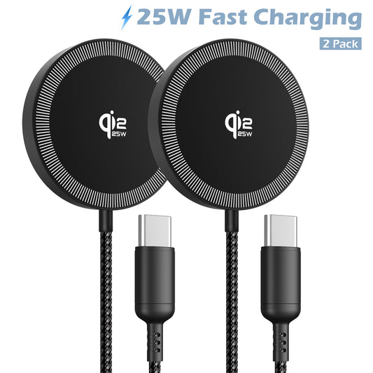 Wireless Charger, Phone Charger for iPhone 17 16 15 13 14 12 Series, 25W Charging Pad for AirPods 4 3 2, Ideal for Travel Home Office, Black(2 Pack)