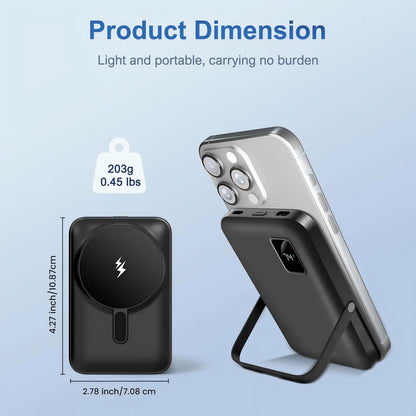 Power Bank, Magsafe Charger with LED Display, 10000mAh Portable Charger with Foldable Stand, 20W PD Fast Charging for iPhone 17 16 15 14 13 12, Black