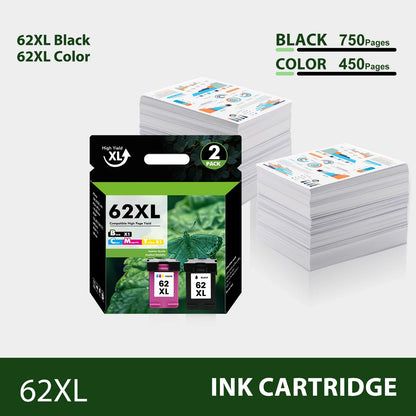 62XL Ink Cartridge Compatible for HP 62 Black Ink Cartridge HP Ink 62 for Envy 5660 7645 7640 5740 OfficeJet 250 Printer Ink 62 Combo Pack