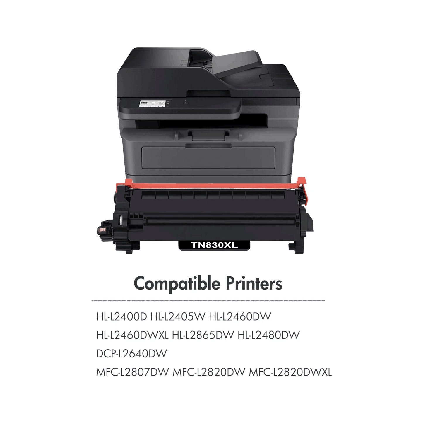 TN830XL Toner Cartridges High Yield Compatible for Brother DCP-L2640DW HL-L2460DW TN830XL TN830 TN-830 HL-L2405W MFC-L2820DW HL-L2400D L2405W L2480DW Printer Ink Black 2-Pack