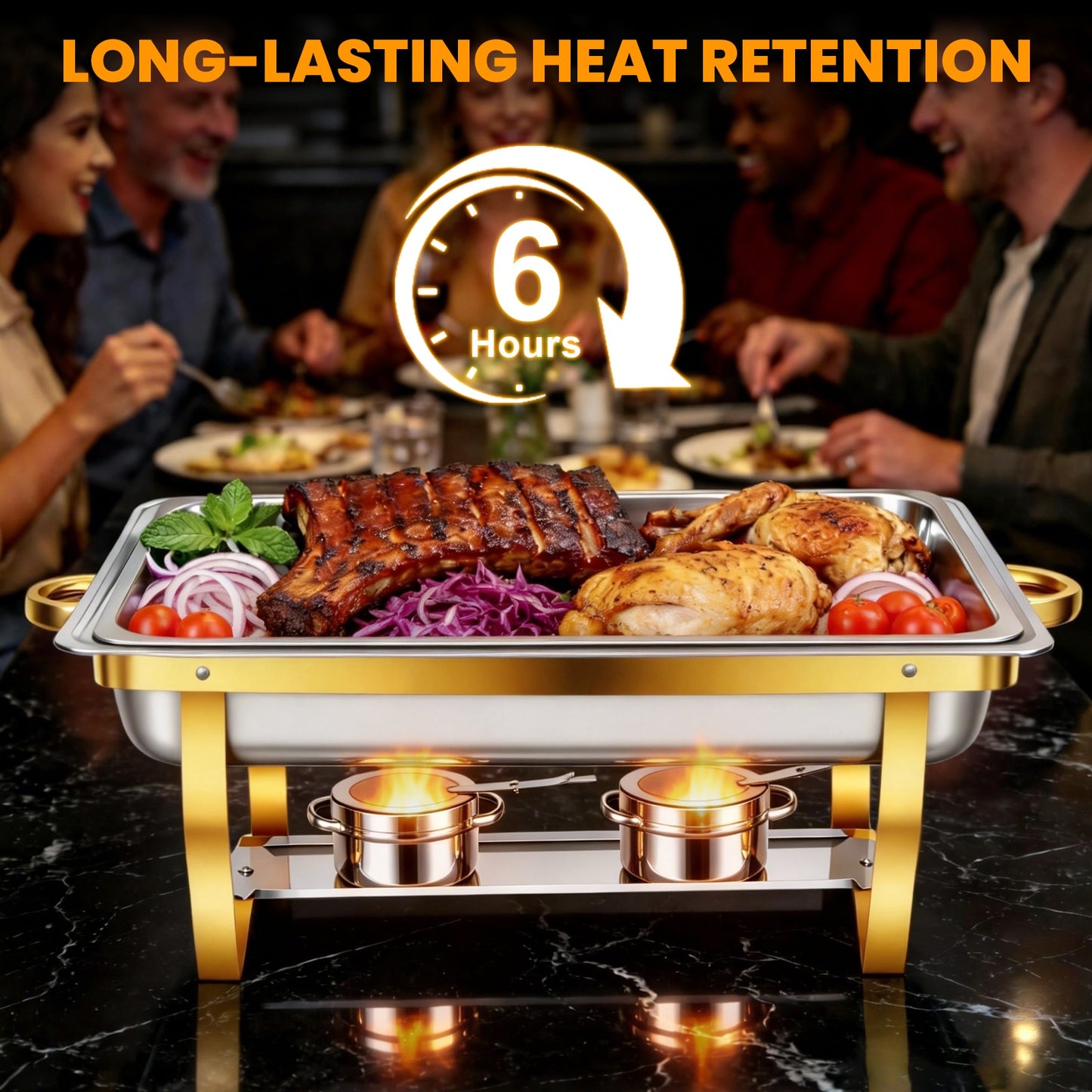 4 Pack Chafing Dish Buffet Set 9QT Stainless Steel Chafing Dishes, Single/Double/Triple Compartment, Buffet Server Food Warmer for Buffet, Birthday, Holiday Parties, and Family Gatherings-Semi-gold