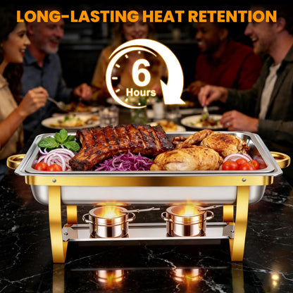 4 Pack Chafing Dish Buffet Set 9QT Stainless Steel Chafing Dishes, Single/Double/Triple Compartment, Buffet Server Food Warmer for Buffet, Birthday, Holiday Parties, and Family Gatherings-Semi-gold