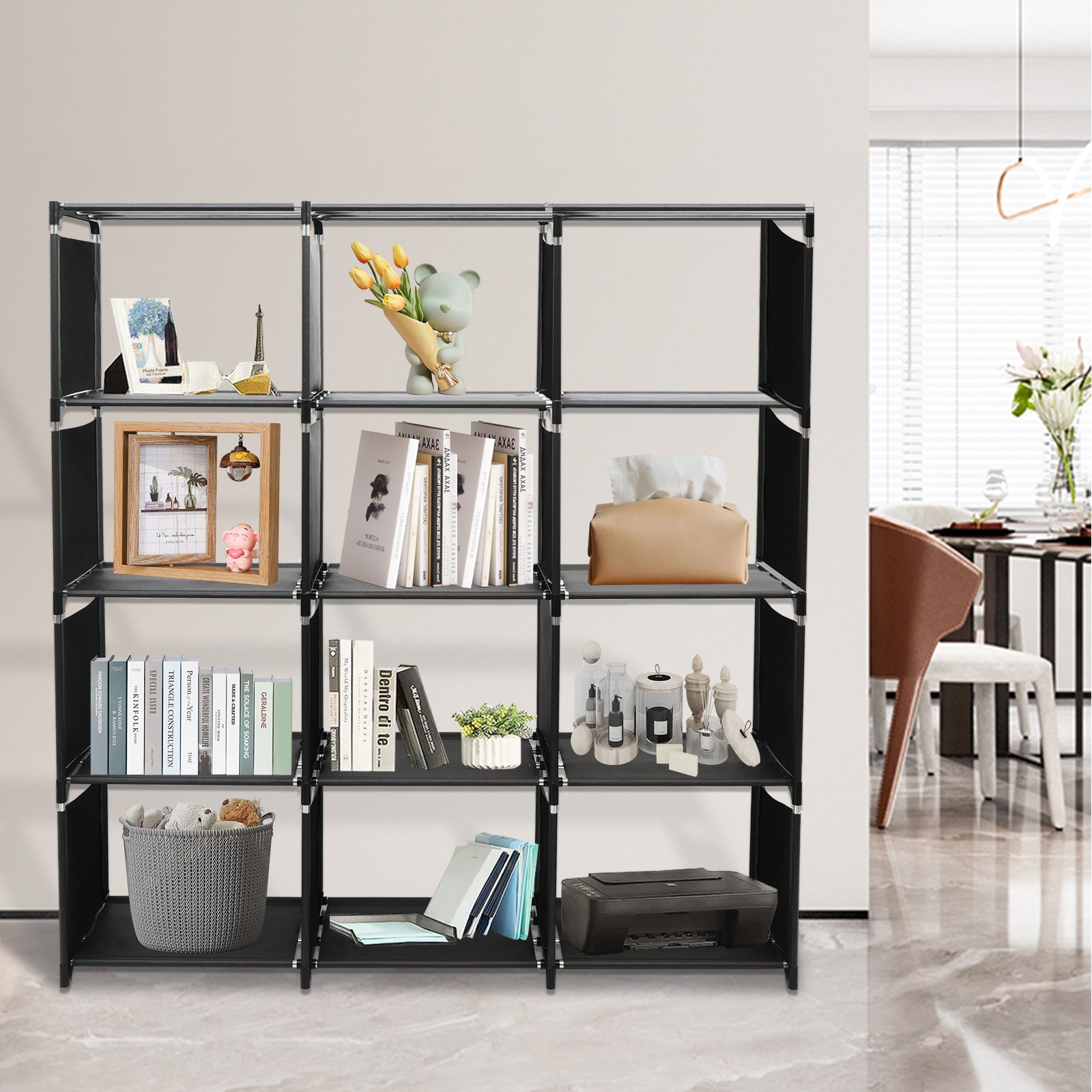 Cube Storage Organizer, 12-Cube Shelves Units for Closet, DIY Metal Bookshelf, Bookcase, Storage Cubes Ideal for Bedroom, Living Room