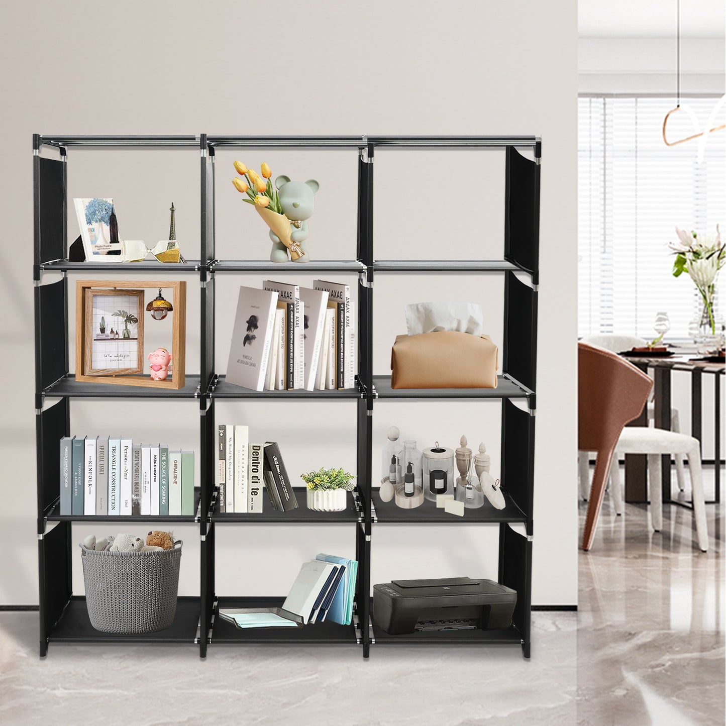 Cube Storage Organizer, 12-Cube Shelves Units for Closet, DIY Metal Bookshelf, Bookcase, Storage Cubes Ideal for Bedroom, Living Room
